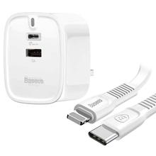 Baseus 5V 1A USB & Type C PD 30W Quick Charge Travel Charger with 1m Type-C to 8 Pin Cable Set, UK Plug, For iPad, iPhone, Galaxy, Huawei, Xiaomi, LG, HTC, Macbook and More