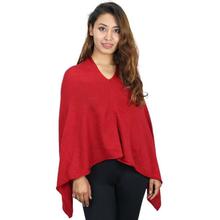 Red V-Neck Cashmere Poncho For Women