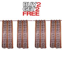 Curtains Buy 2 Get 2 Free [4pcs] [White Leaf Design] - Brown