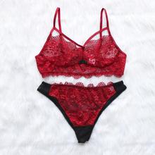 CWXANS sexy lace bra set women red floral push up transparent bralette