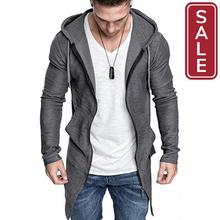 SALE-New Mens Hooded Solid Trench Long Coat Jacket