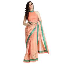 Stylee Lifestyle Peach Handloom Silk Printed Saree (1408)