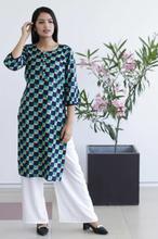 Green/Navy Checkered Front Buttoned Designed Kurti For Women