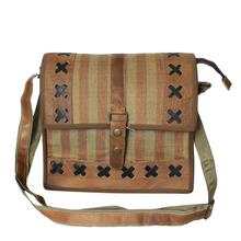 Brown Stripe Leather Patch Cross Body Bag For Unisex