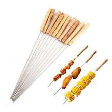 10Pcs Barbecue Skewers Stainless Steel with Wooden Handle BBQ Stick Needles