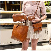 Brown 4 in 1 Vintage PU Leather Shoulder Bag For Women