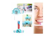 Plastic Automatic Toothpaste Dispenser and 4 Toothbrush Holder for Home Bathroom-Light Blue