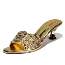 Golden Rhinestones Studded Open Toe Sandals For Women