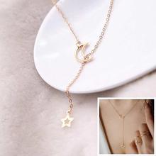 Hollow Moon Star Gold Plated Long Tassel Chain Necklace