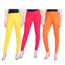 Sheetal Pack Of 3 Solid Churidar Leggings For Women- Yellow/Strawberry Pink/Orange