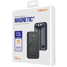 Recci Magnetic Powerbank Wireless Powerbank 10000mAh PD 22.5W MagSafe Powerbank with inbuilt lightning + Type C Cable