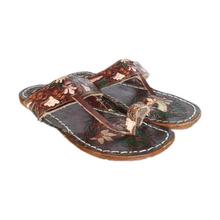 Dark Brown Floral Printed Sandals For Women