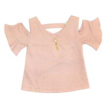 Crepe Pink Solid Shoulder Cut Tops For Girls