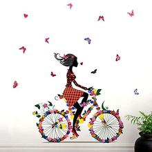 Decals Design 'Bicycle with Flowers and Girl' Wall Sticker