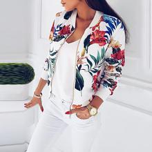 Print Bomber Jacket Women Flowers Zipper Up Retro Coat