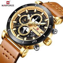 NaviForce Day Date Function Golden/Brown Luxury Chronograph Watch (NF9131)