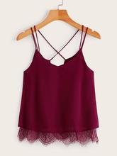 Solid Contrast Lace Criss Cross Cami Top