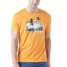 Huetrap Mens Voyage Life Orange Printed T Shirt