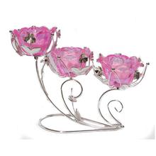 Pink Glass/Steel Rose 3 Candle Holder