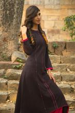 Paislei  high low asymetrical kurti with pink embroidery for winter