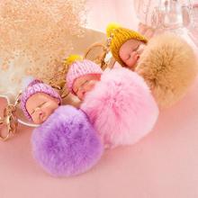 Sleeping Baby Doll Rabbit Fur Keyrings