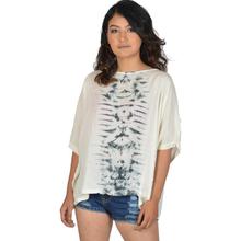 White/Blue Cotton Mix Tie-Dye Tops For Women-WTP4736