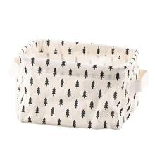 High Quality  Cotton Linen Desktop Storage Basket Sundries Storage Box with Handle Linen Desk Container Makeup  Organizer Case