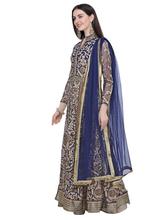 Stylee Lifestyle Navy Blue Net Embroidered Dress Material - 2357