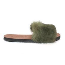 Army Green Synthetic Fur Slides For Women