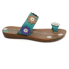 aeroblu Teal Floral Toe-Loop Flat Sandals For Women - CFQ4