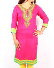 Saavya Design's Women Mirror Work Embroidered Pink Kurti