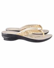 Shikhar Women's Golden Embroidered Strap Toe Slip Sandal