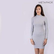 METAPHOR Grey High Neck Bodycon Dress (Plus Size) For Women - MD06C