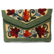 Dark Green Floral Embroidered Zip Purse For Women