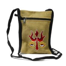 Mustard Hemp Trishul Embroidered Sling Bag For Women