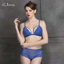 Clovia Royal Blue Lace Non-Padded Cage Bra & Hipster Panty Set For Women