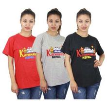 Pack Of 3 Embroidered 100% Cotton T-Shirt For Women- Red/Grey/Black