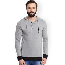 SALE- GRITSTONES Men Grey Melange Hooded T-Shirt