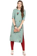 Women Floral Printed Straight Kurtis – Green