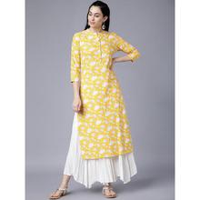 Women Yellow & White Printed Straight Kurta