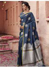 Stylee Lifestyle Navy Blue Banarasi Silk Jacquard Saree - 2125