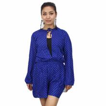 Blue Dotted Full Sleeve Jumpsuit For Women