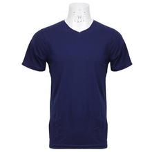 Navy Blue V-Neck Lycra T-Shirt For Men