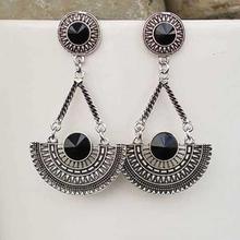 Silver/Black Stone Embellished Danglers For Women