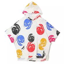 Graffiti Print Fashion Hooded Short Sleeve Street wear Hip Hop Tee Shirt - White