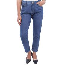 Blue Plain Boyfriend Jeans For Women