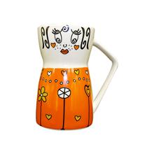 Large Coffee Mug With Cover Lid (Orange And White) -1 Pc