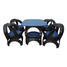 Blue/Black Recycled Tyre Outdoor Rectangle Table & Chair Set