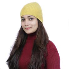 Yellow Fitted Mix Cashmere Cap For Women