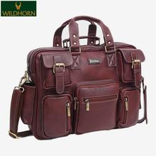 WILDHORN Nepal Leather Briefcase for Men I Computer Bag Laptop Bag I Business Travel Messenger Bag For Men l Large 16.5 Inch For Daily Use (MB 601 Maroon)